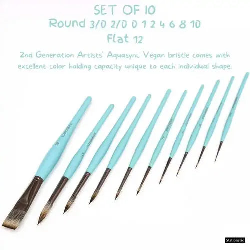 Stationerie Handcrafted Signature Hybrid Set Of 10 Icy Blue (2nd Gen Aquasync Bristle & Oval Grip Handle) Stationerie